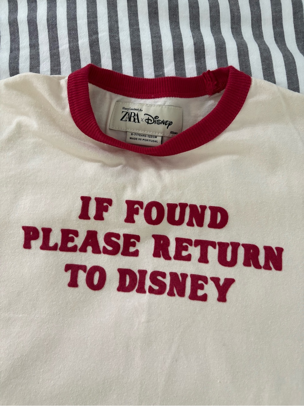 Disney Cream Tee with Red Ringer Trim and Bold Red Text
